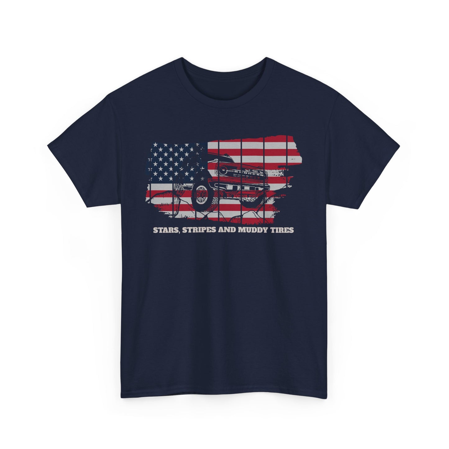 Ford Bronco Heritage US Flag T-Shirt, Patriotic Tee, American Flag Shirt, Jeep Lover Gift, Off-Roading Apparel, 4th of July Clothing