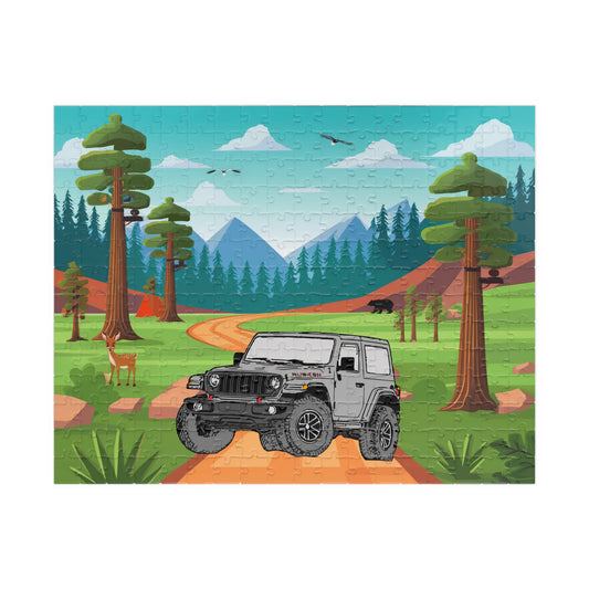 Jigsaw Puzzle, Jeep Wrangler Rubicon Gray on Sequoia National Park, 252 Piece Puzzle, Gift for Car Lovers, Fun Family Activity
