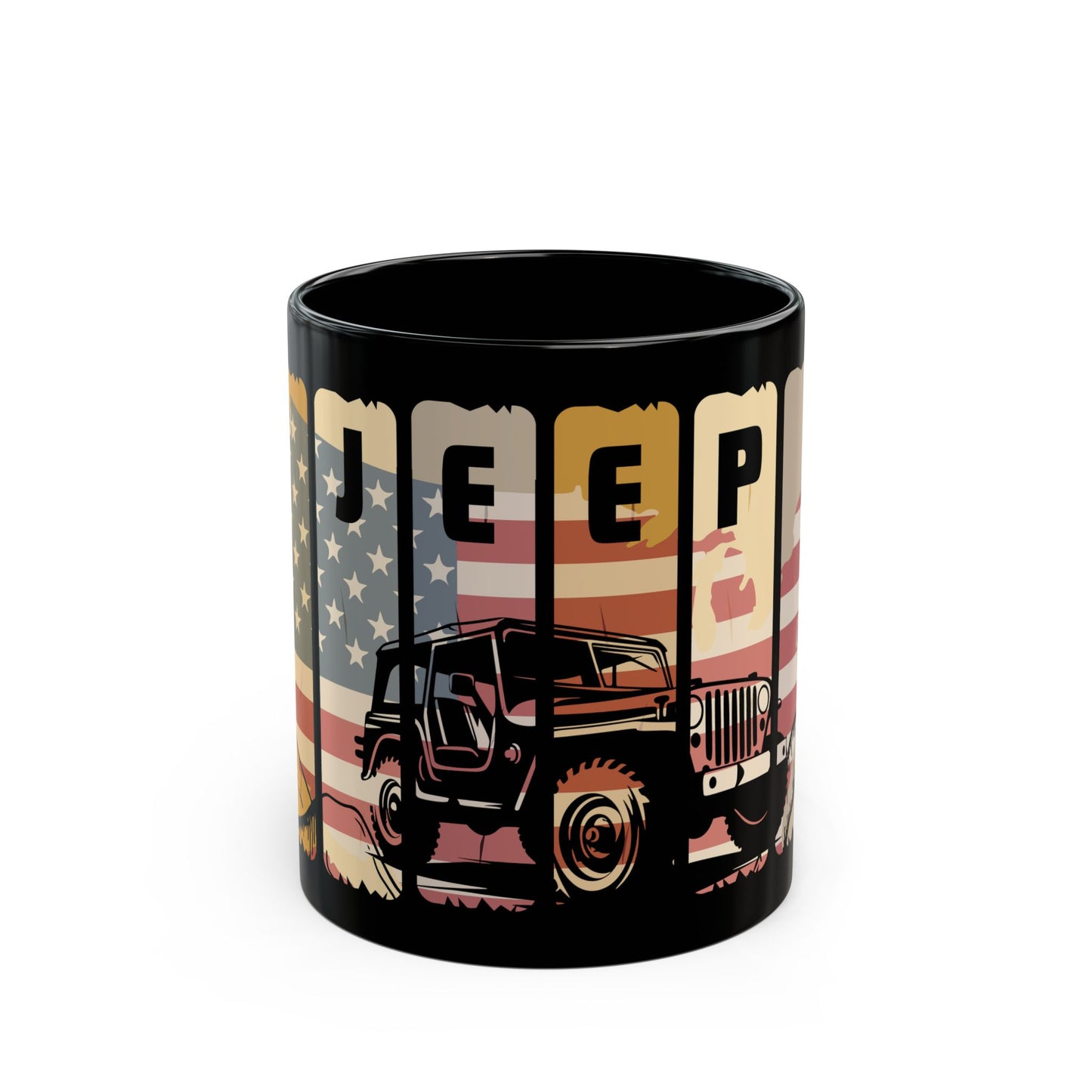 Mug, Jeep Wrangler with American Flag - Patriotic Coffee Cup, Gift for Car Enthusiast, Veterans Day Mug, America Pride Mug, Fourth of July