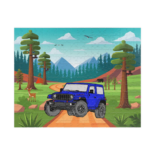 Jigsaw Puzzle, Jeep Wrangler Rubicon Blue on Sequoia National Park, 252 Piece Puzzle, Gift for Car Lovers, Fun Family Activity, Travel Gift