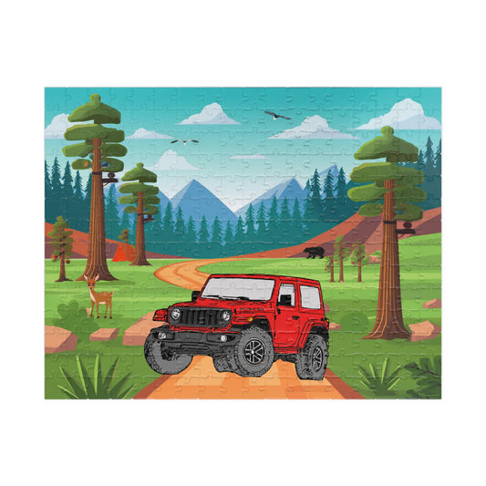 Jigsaw Puzzle, Jeep Wrangler Rubicon Red on Sequoia National Park, 252 Piece Puzzle, Gift for Car Lovers, Fun Family Activity