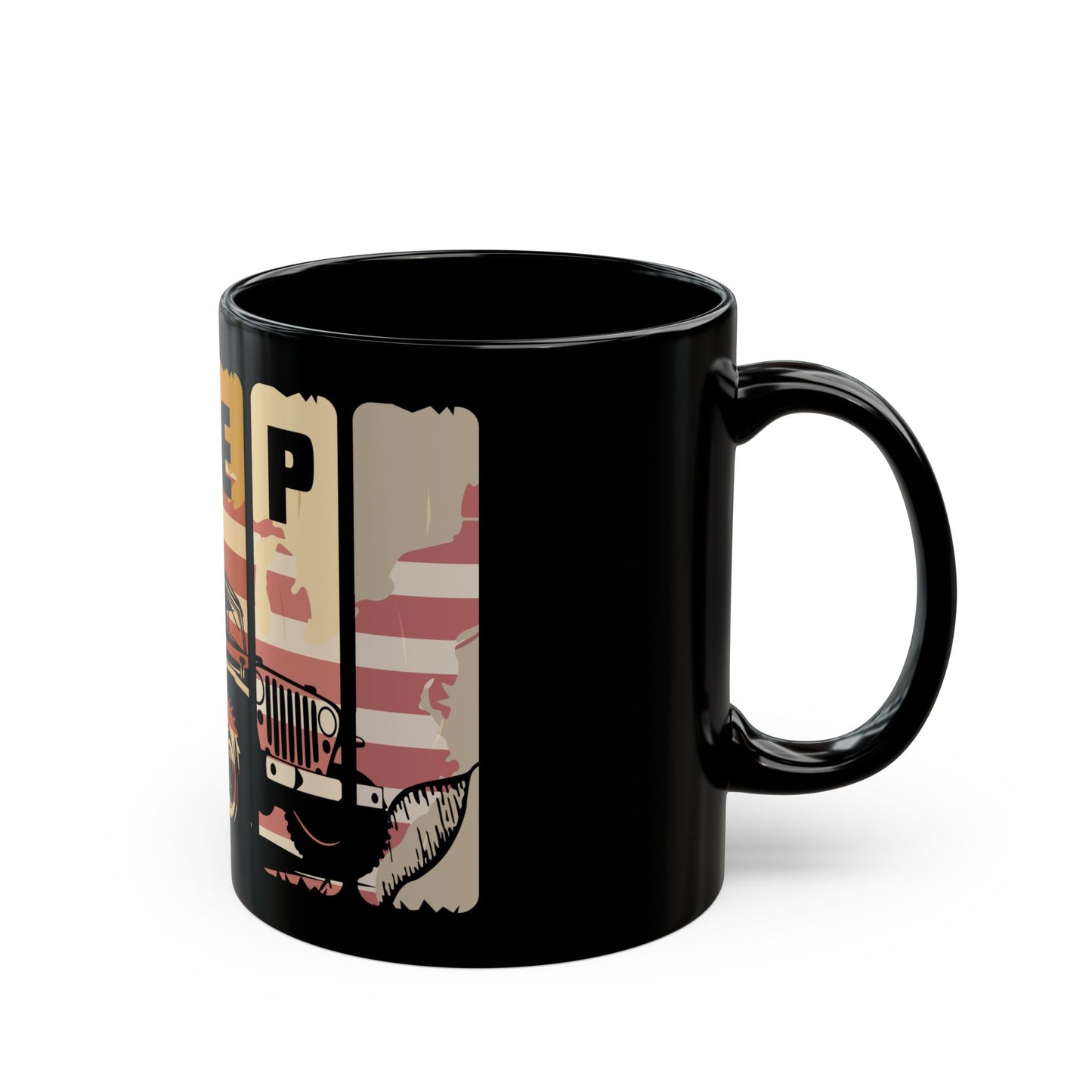 Mug, Jeep Wrangler with American Flag - Patriotic Coffee Cup, Gift for Car Enthusiast, Veterans Day Mug, America Pride Mug, Fourth of July