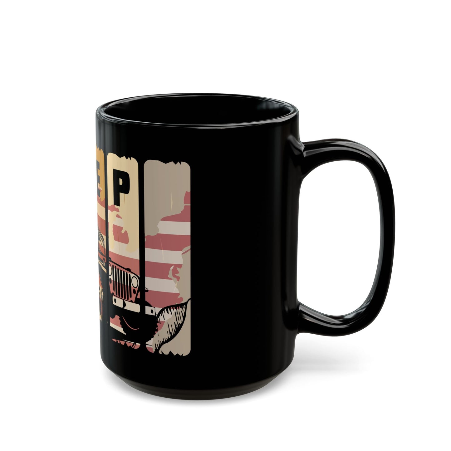Mug, Jeep Wrangler with American Flag - Patriotic Coffee Cup, Gift for Car Enthusiast, Veterans Day Mug, America Pride Mug, Fourth of July