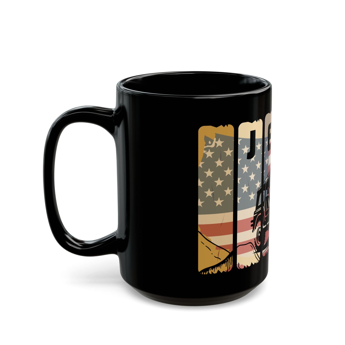 Mug, Jeep Wrangler with American Flag - Patriotic Coffee Cup, Gift for Car Enthusiast, Veterans Day Mug, America Pride Mug, Fourth of July