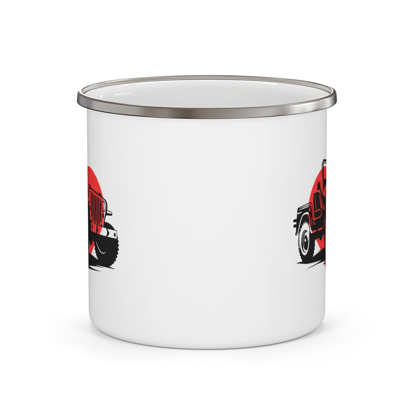 Enamel Camping Mug - Classic Jeep with Red Heart Design, Jeep Lover Gift, Outdoor Adventure Mug, Rustic Camping Cup, Gift for Nature