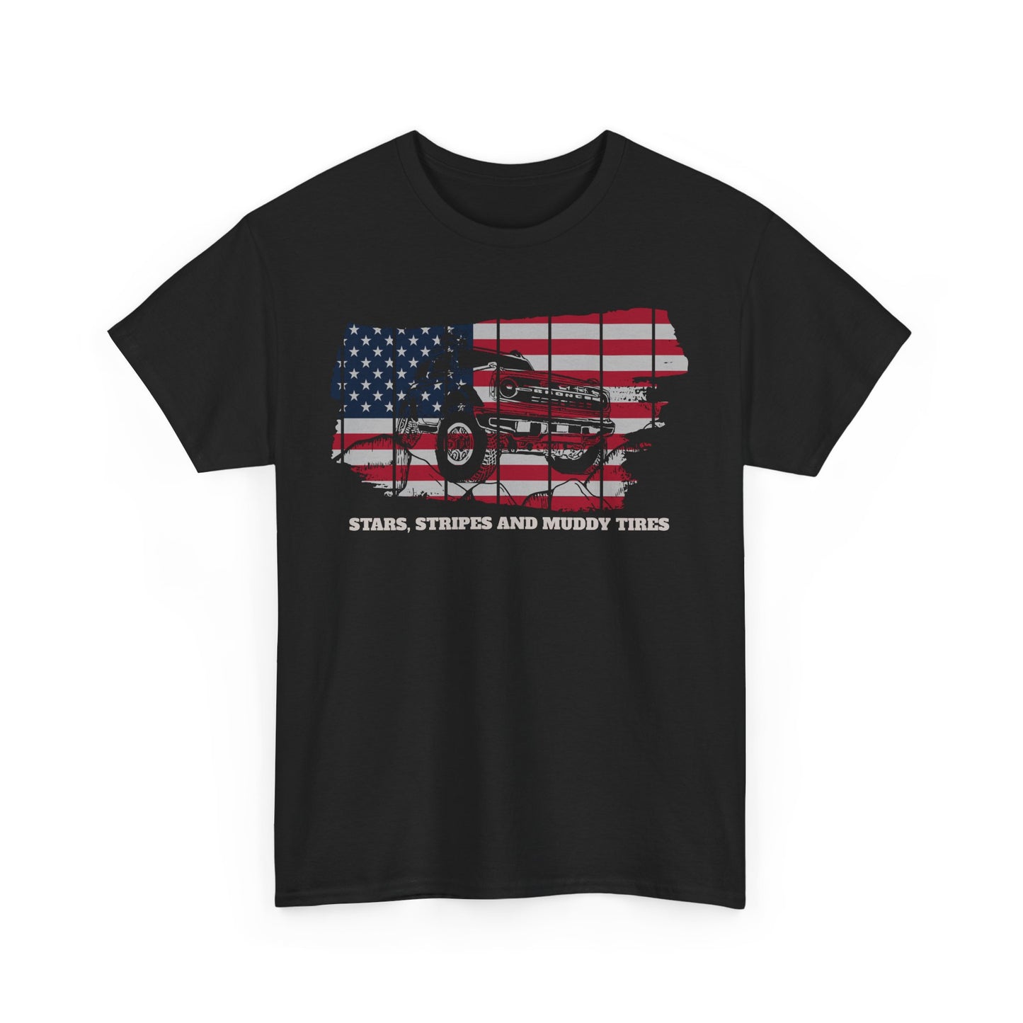 Ford Bronco Heritage US Flag T-Shirt, Patriotic Tee, American Flag Shirt, Jeep Lover Gift, Off-Roading Apparel, 4th of July Clothing