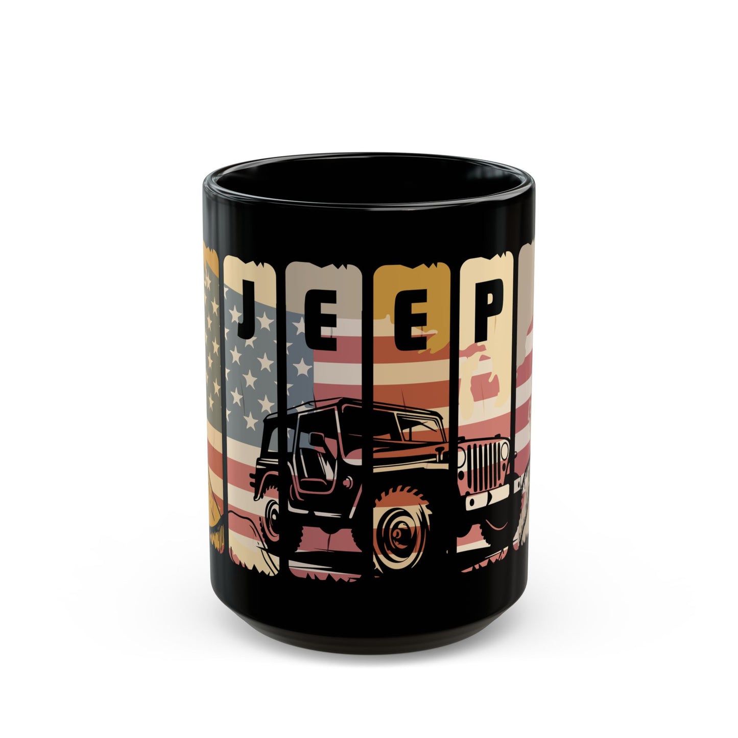Mug, Jeep Wrangler with American Flag - Patriotic Coffee Cup, Gift for Car Enthusiast, Veterans Day Mug, America Pride Mug, Fourth of July