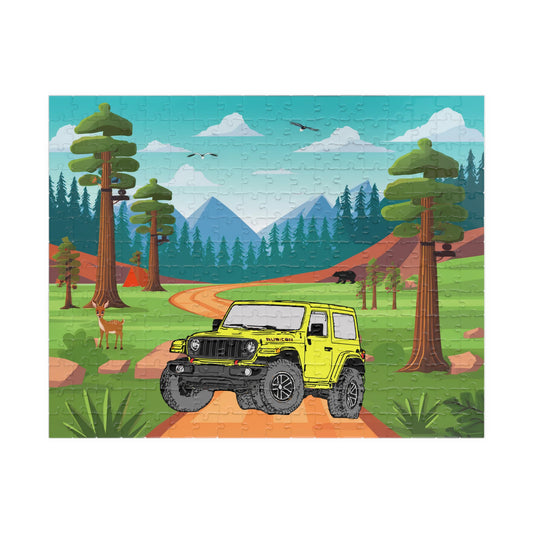 Jigsaw Puzzle, Jeep Wrangler Rubicon Yellow on Sequoia National Park, 252 Piece Puzzle, Gift for Car Lovers, Fun Family Activity